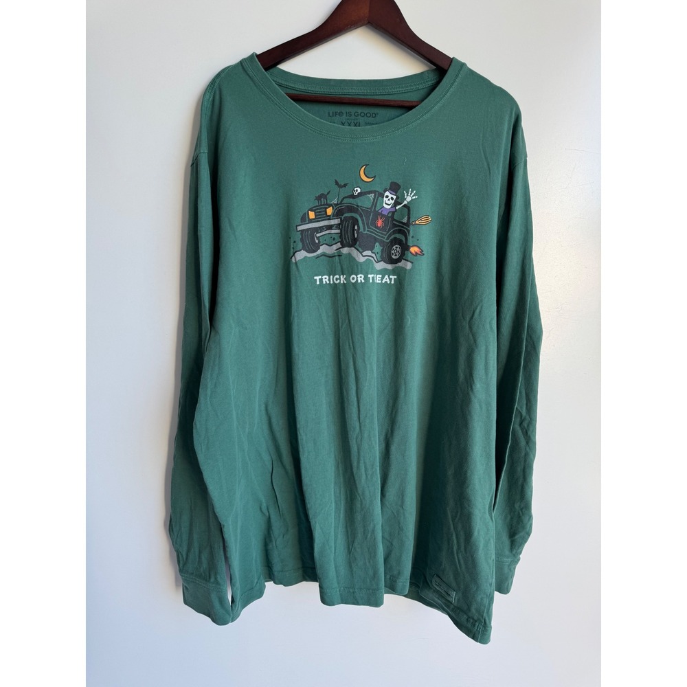 Life is Good Mens XXXL Halloween Skeleton Off-Road Green Crusher Long Sleeve Tee